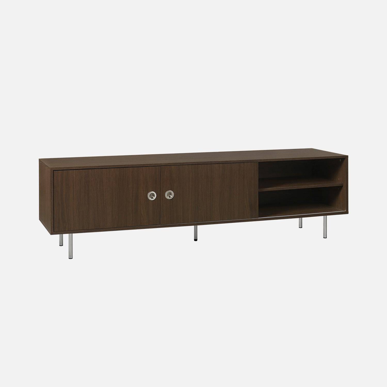 Shelby - Mueble TV vintage con decoración en madera y acero inoxidable, 2 puertas, 180cm