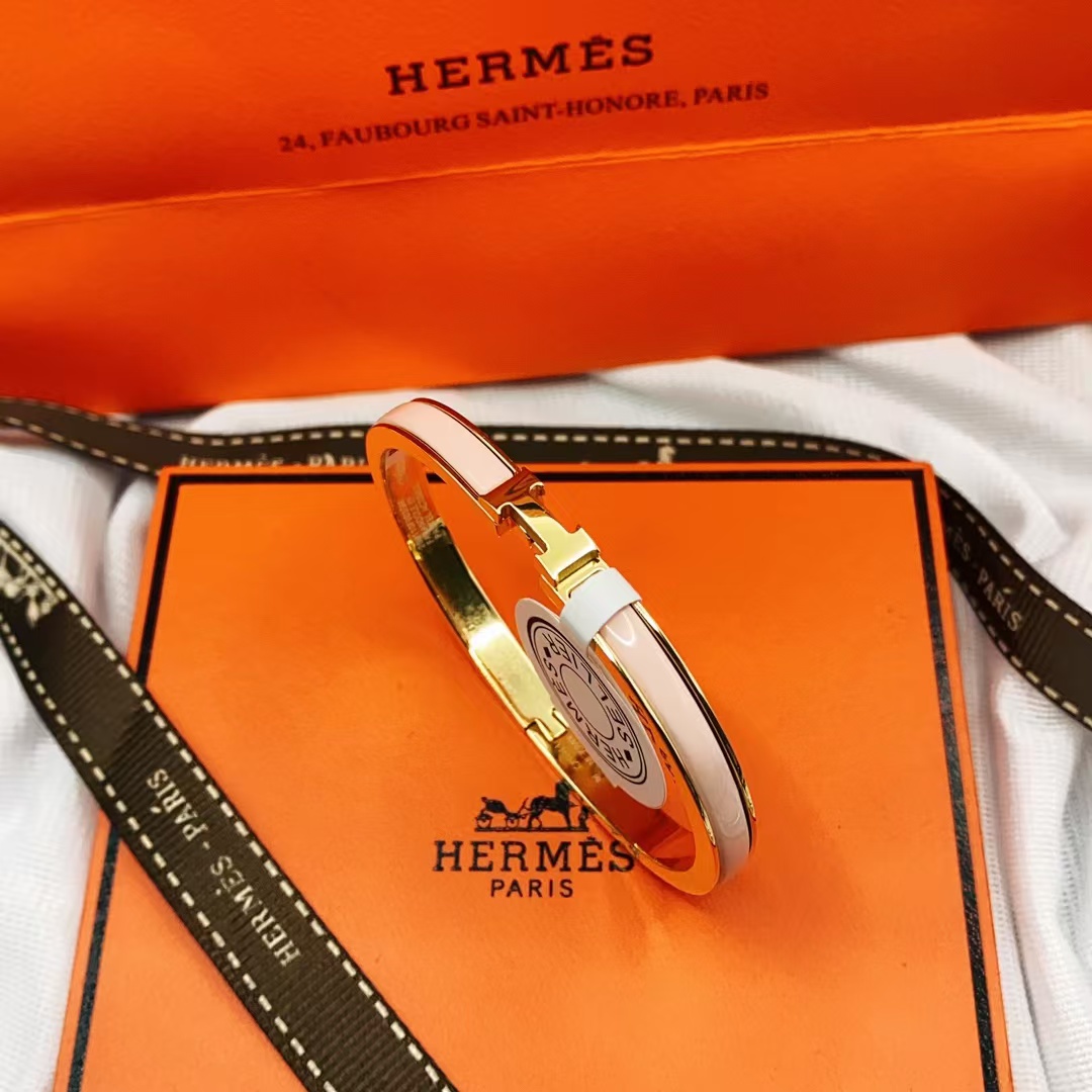 Hermes H Pink Enamel Bangle Bracelet - Original Replica Club