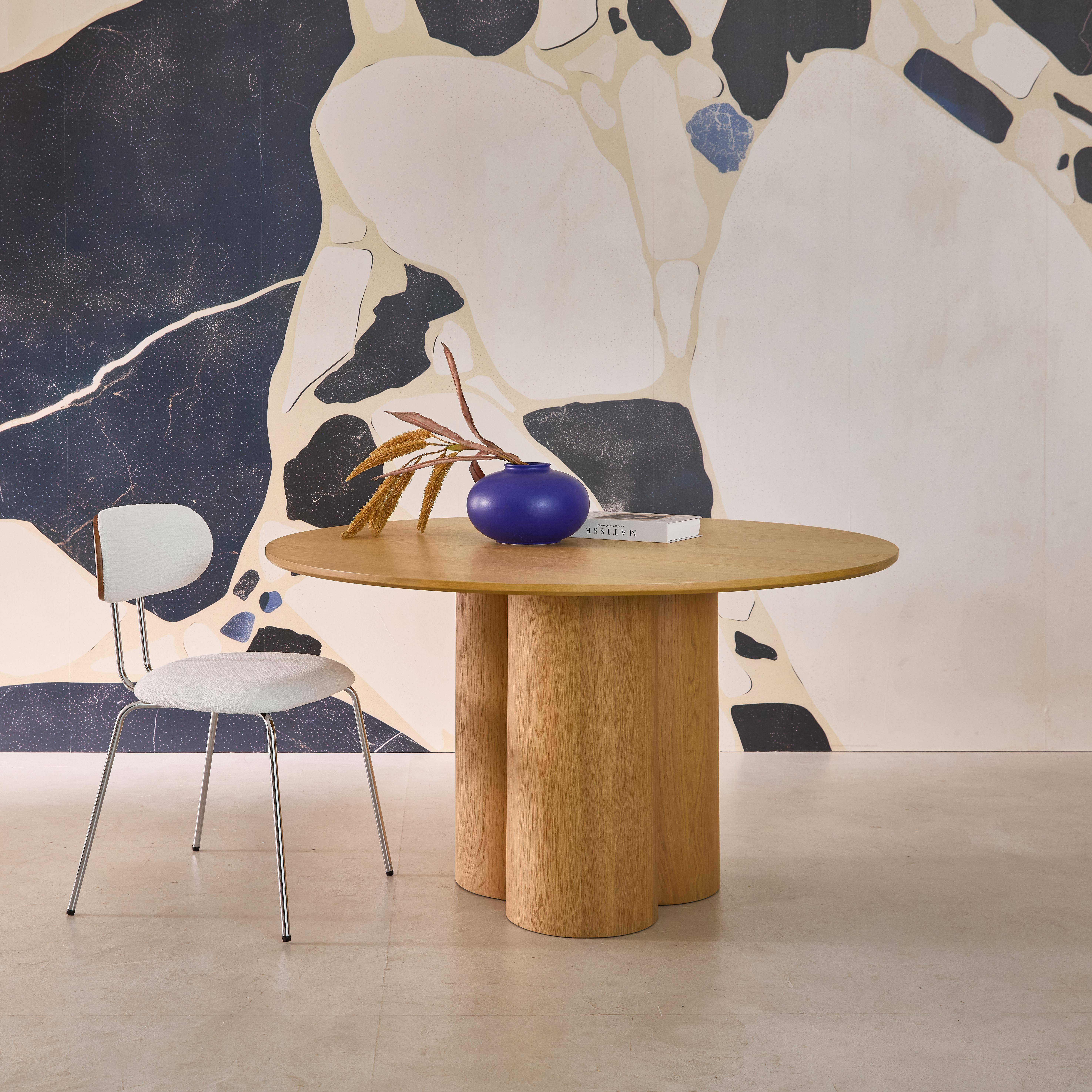 Leonore - Mesa de comedor redonda de madera de hevea con 4 plazas, 130cm