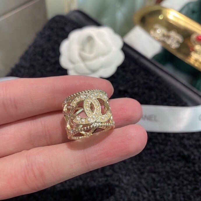Chanel Light Gold Hollow Pearl CC Ring - Original Replica Club