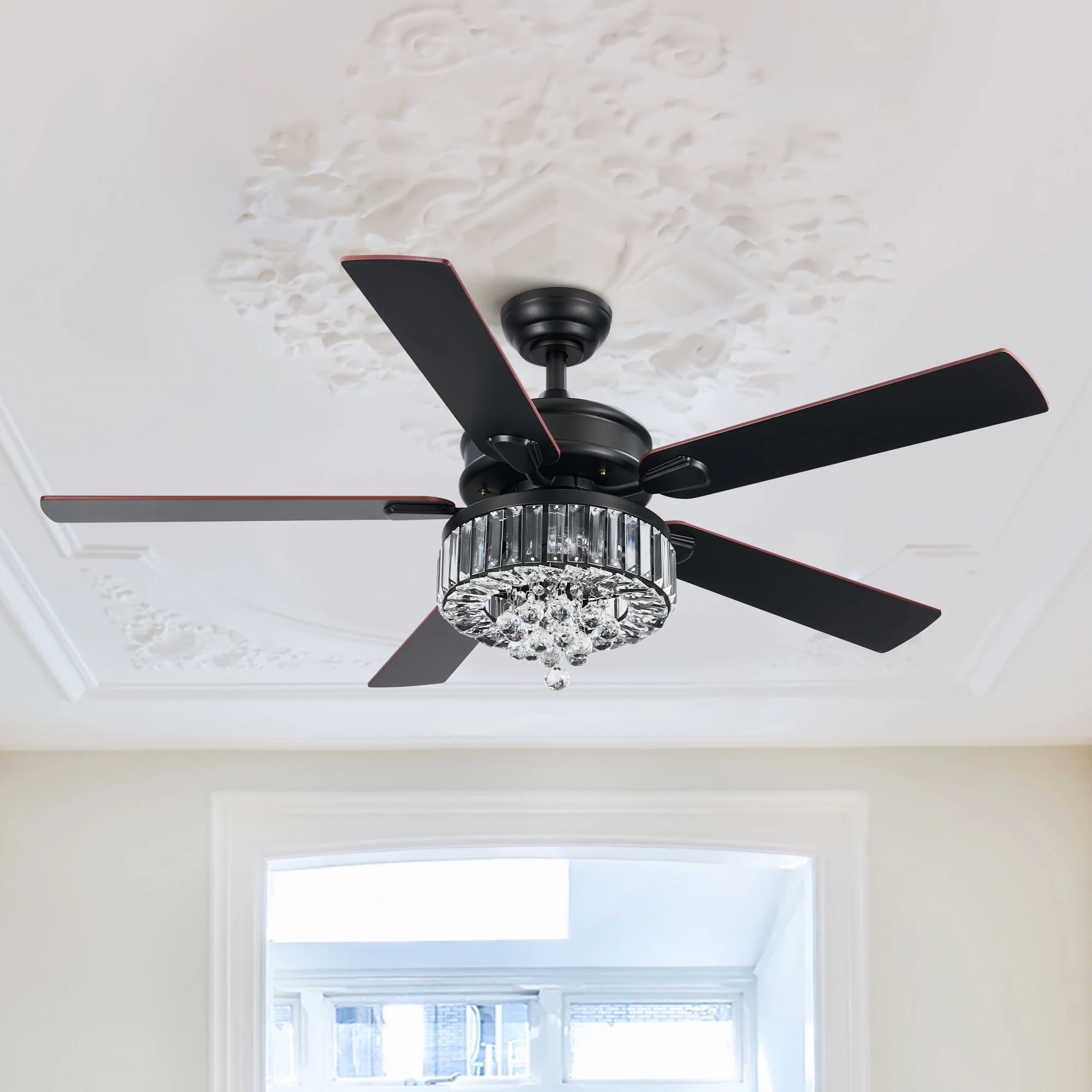 Bestco 52" Chandelier Crystal Ceiling Fan with Light 6 Speeds 5 Dual Sided Blades Chrome - Image 23