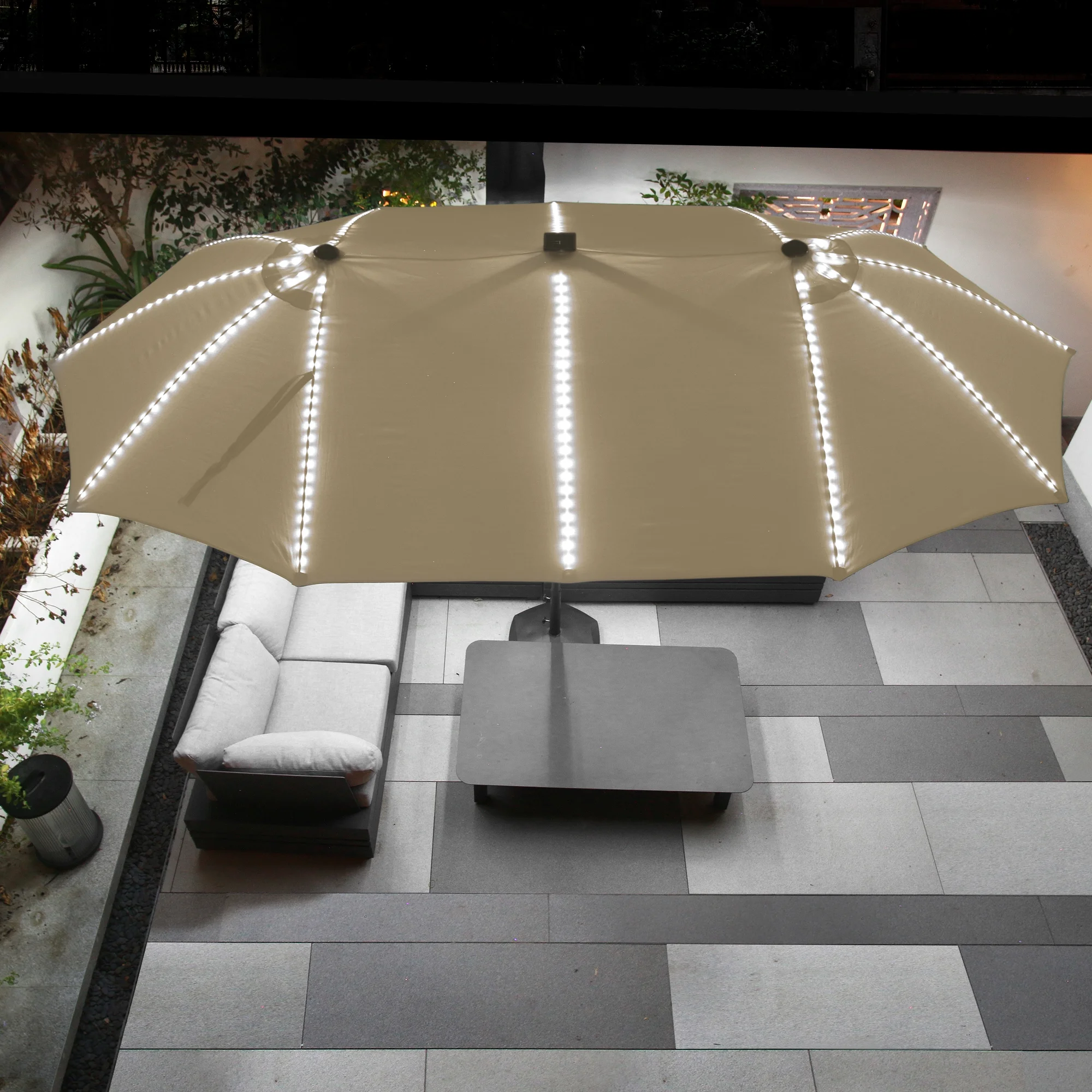 Mondawe 15ft Patio Umbrella, Large Double-Sided Solar LED Outdoor Umbrella with Fiberglass Ribs and Base for Deck Pool, Navy Blue - Image 32