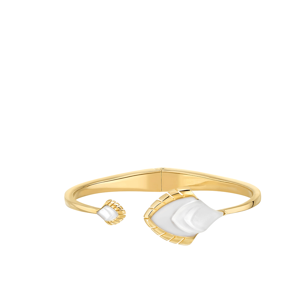 BRACELET PAON - CRISTAL INCOLORE NACRÉ BLANC ET LAQUE BLANCHE, PLAQUÉ OR JAUNE 18 CARATS