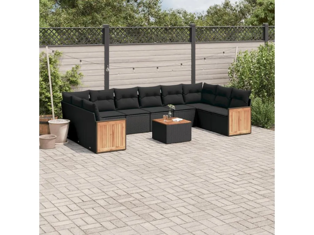 Set de sofás de jardín 11 pzas y cojines ratán sintético negro 97744LOVY