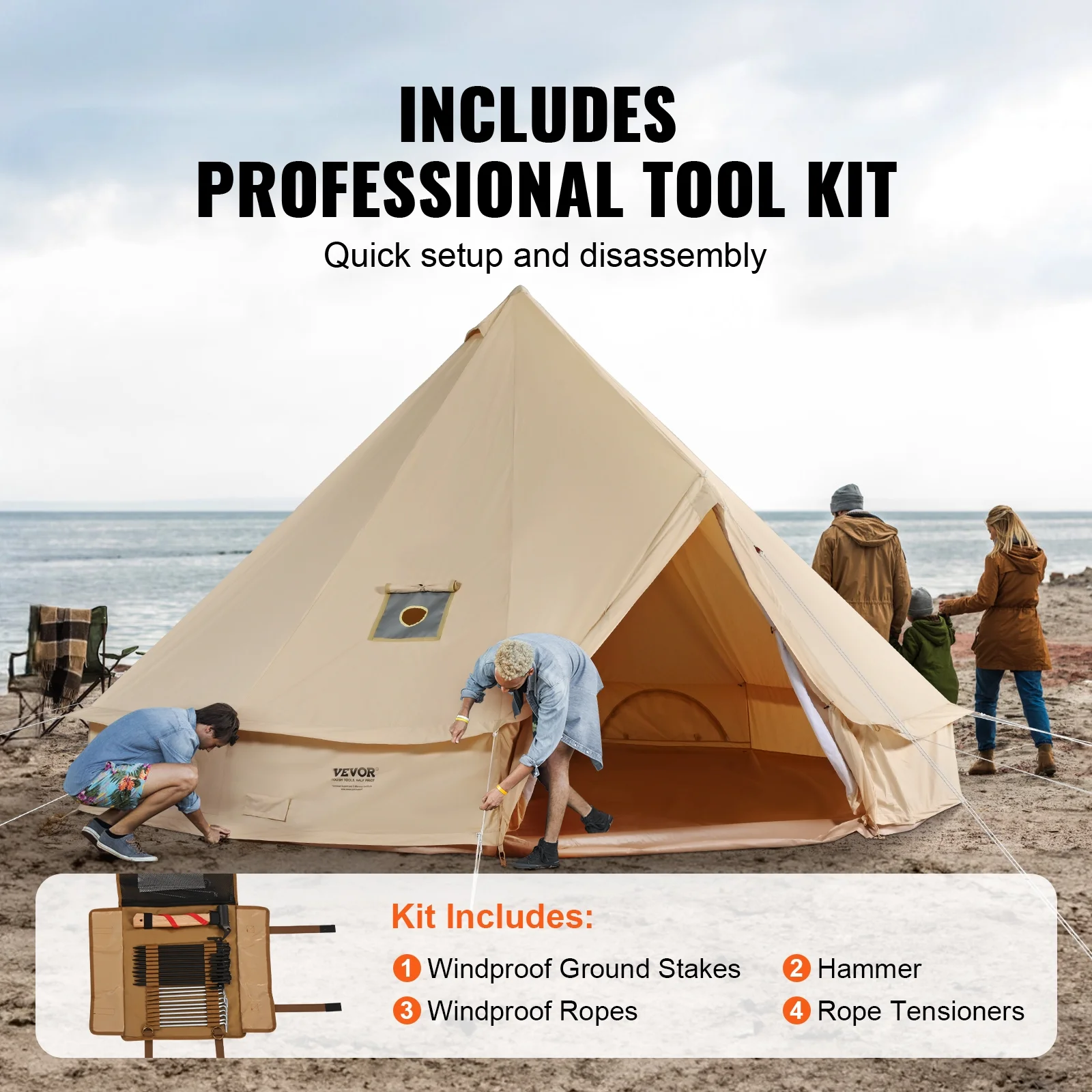 VEVOR Canvas Bell Tent, 4 Seasons 6 m/19.68 ft Yurt Tent, Canvas Tent for Camping with Stove Jack, Breathable Tent Holds up to 10 People, Family Camping Outdoor Hunting Party - Image 5