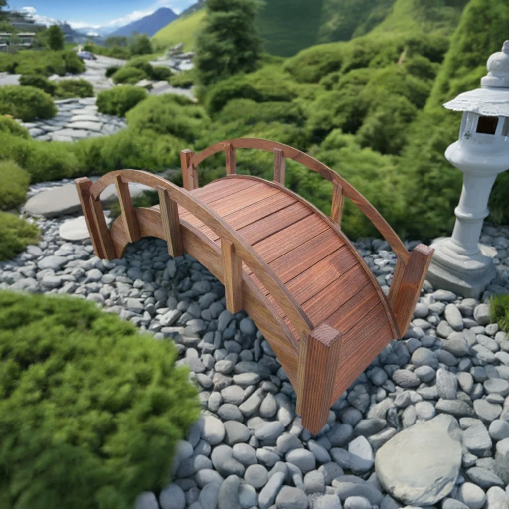 SamsGazebos Miniature Japanese Wood Garden Bridge, 25-Inch, Brown, Treated - Image 5