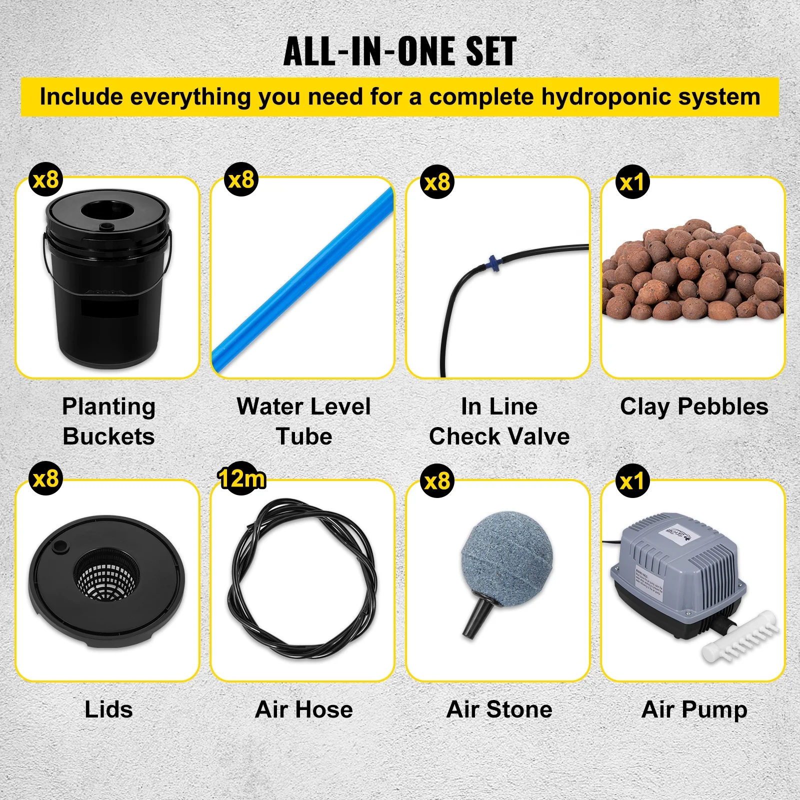 KFFKFF DWC Cultivation System, 8 Containers of 5 Gallons, Deep Water Cultivation Planting Bucket, Hydroponic Cultivation Set with Pump, Air Stone and Water Measurement Tool - Image 2
