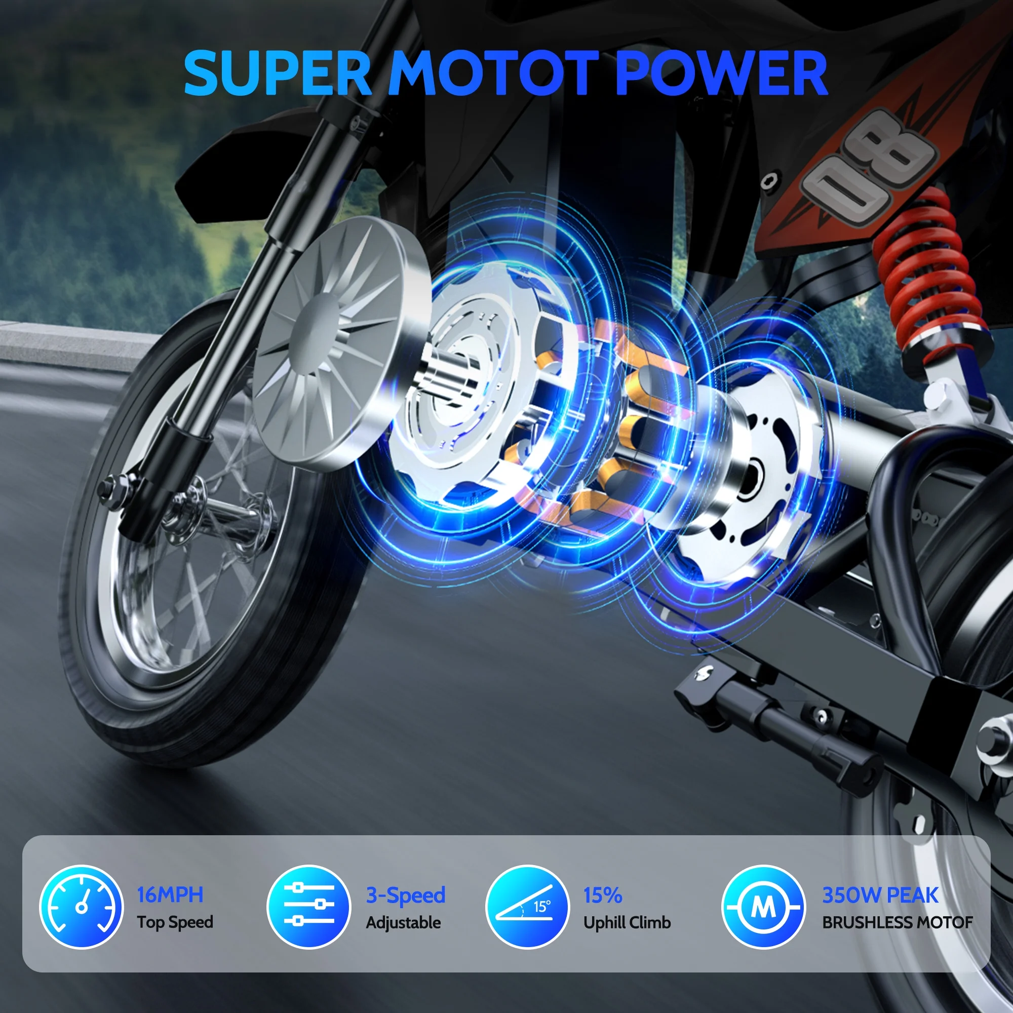 36V Kids Electric Dirt Bike,Fast Speed Electric Motorcycle Up to 16 MPH & 10 Miles Long-Range, 3-Speed Modes, Twist Grip Throttle, Dual Suspension & Brakes for Kids Ages 5-10 Ride on Toys - Image 12