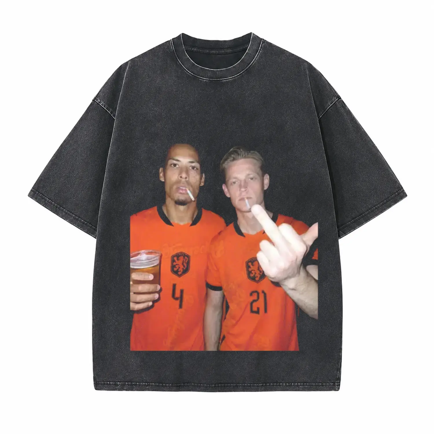 Football Players Middle Finger Printed Unisex Washed T-Shirt