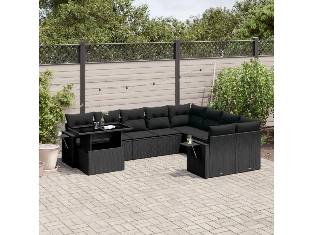 Set de sofás de jardín 10 pzas cojines ratán sintético negro 28462txfx