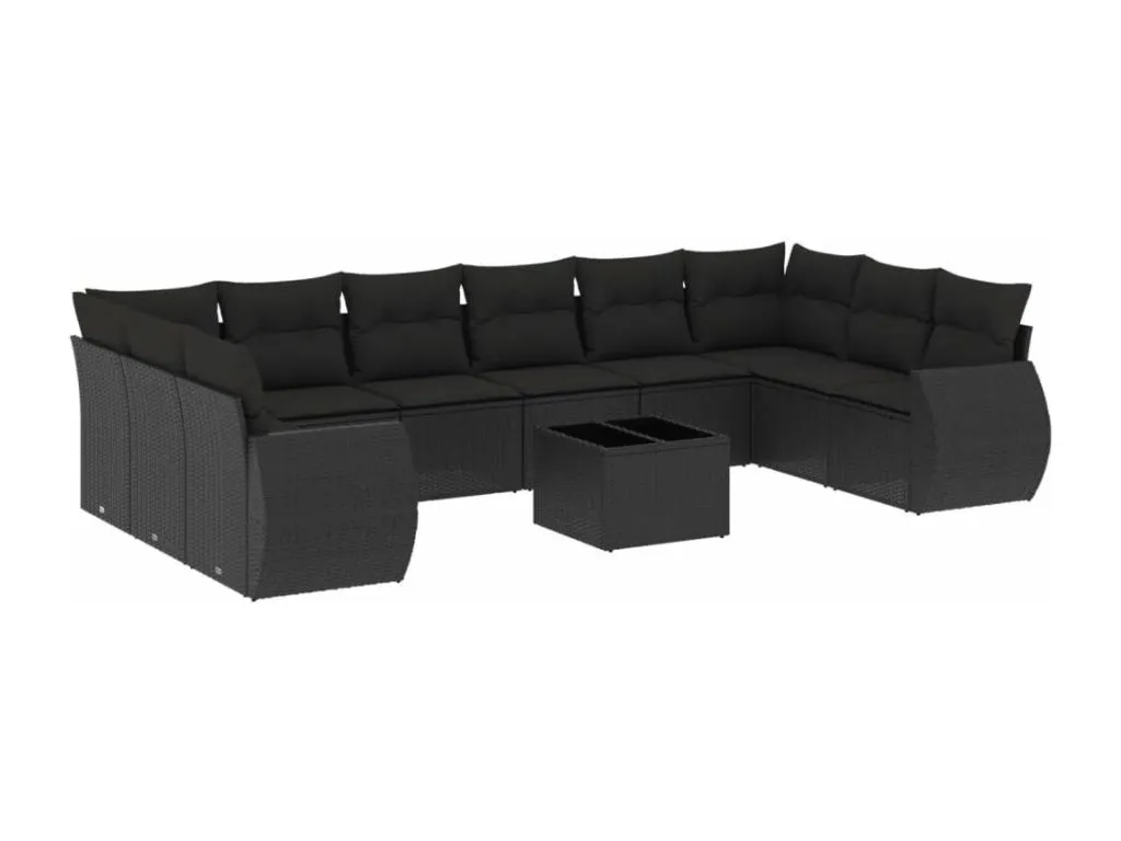 Set de sofás de jardín 11 pzas y cojines ratán sintético negro xlmy88722
