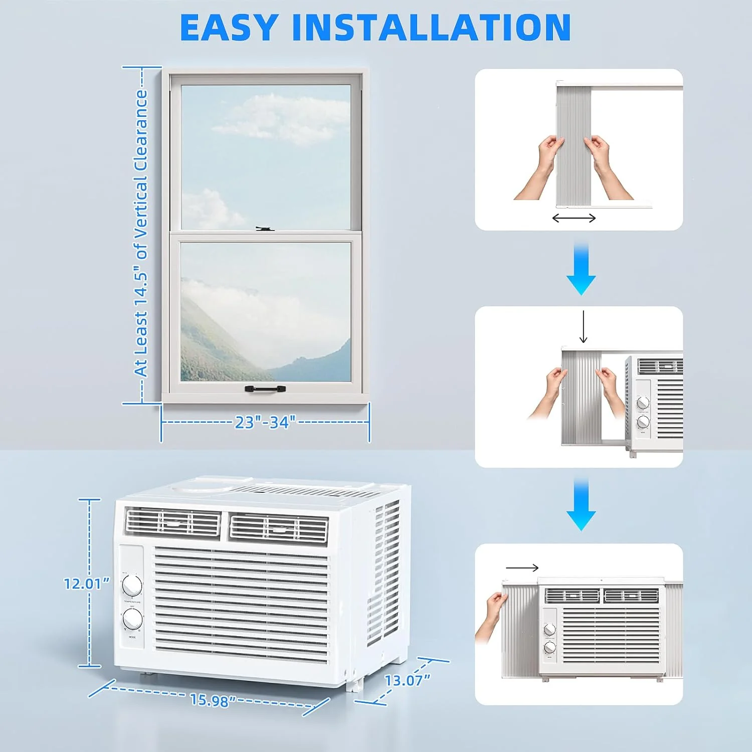 Antarctic Star 12,000 BTU U-Shaped Window Air Conditioner Unit Cools up to 550 Sq.Ft. with 6 Modes 24H Timer, Ultra Quiet Window AC Units