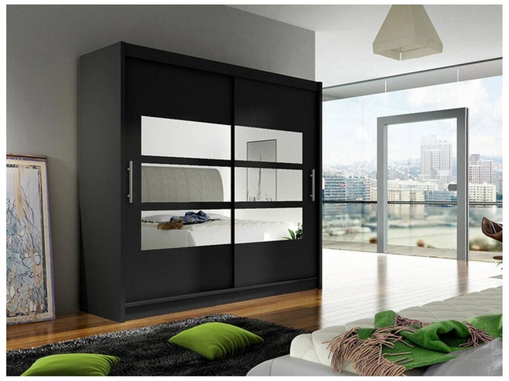 Armario Atlanta 101, Negro, 215x180x58cm, Puertas de armario: Correderas