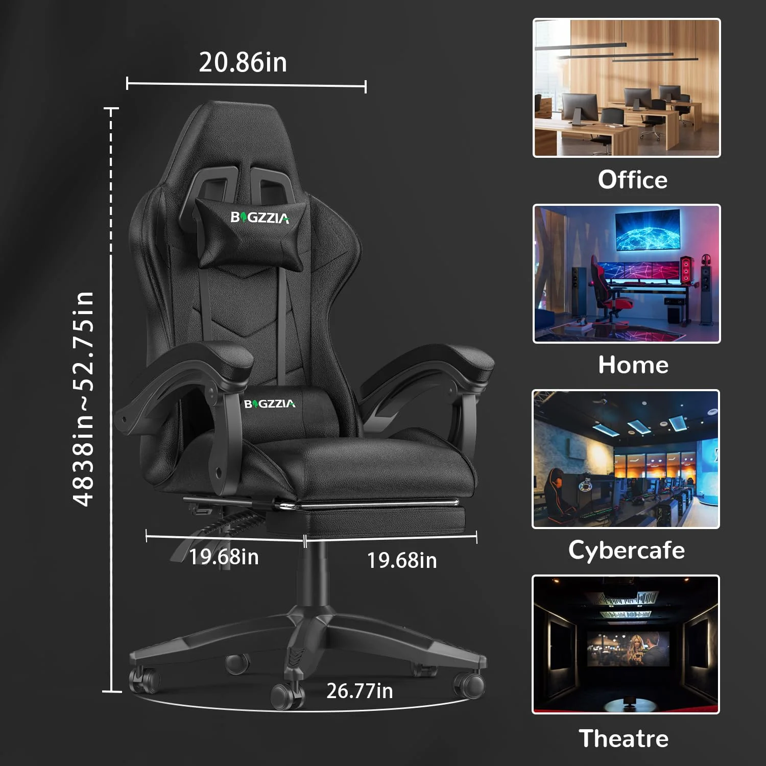 Bigzzia Gaming Chair Office Chair, Ergonomic Game Chair with Height Adjustable Headrest and Lumbar Support for Adults Teens, Black & White - Image 41