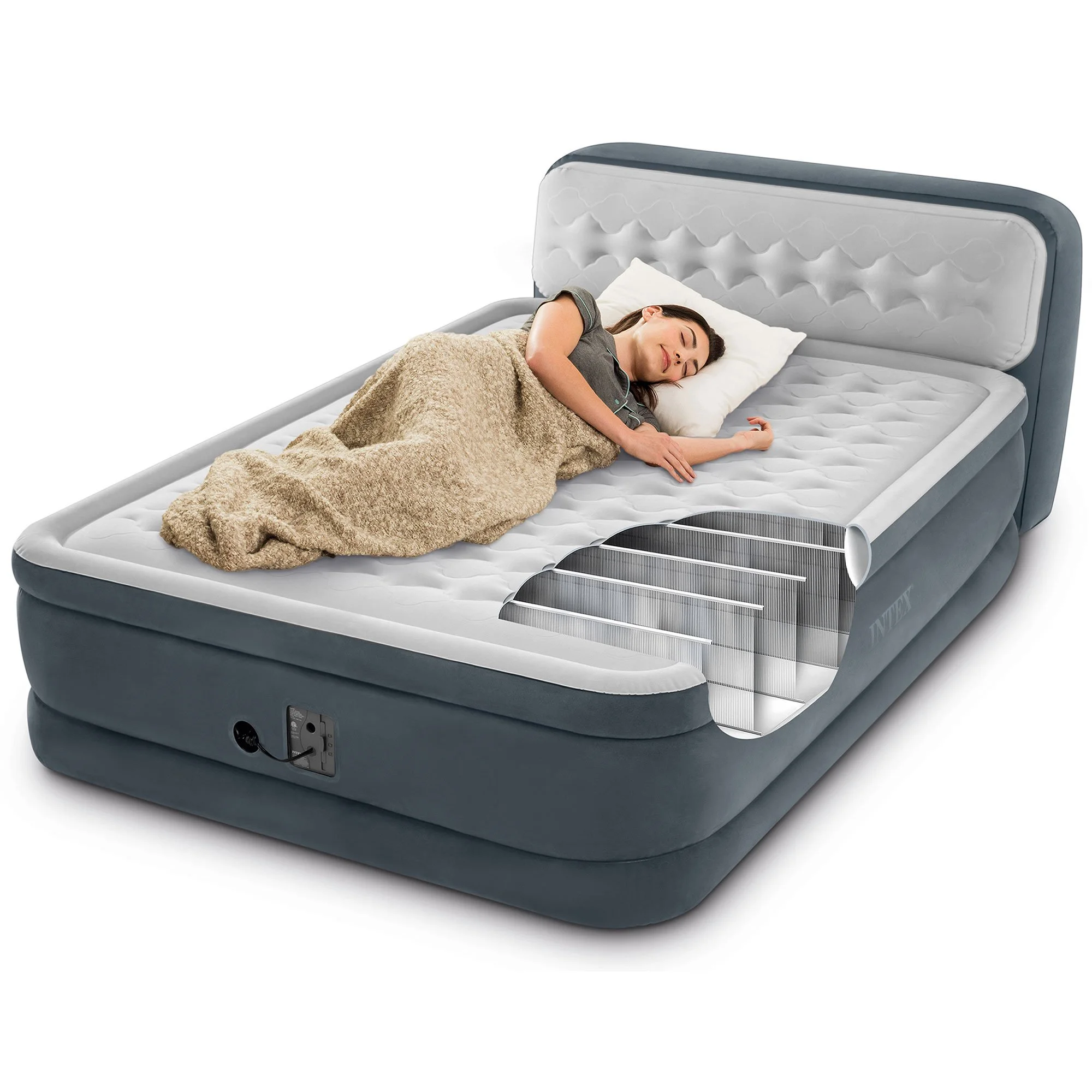Intex Ultra Plush Dura Beam Deluxe Airbed with Built In Pump & Headboard, Queen - Image 4