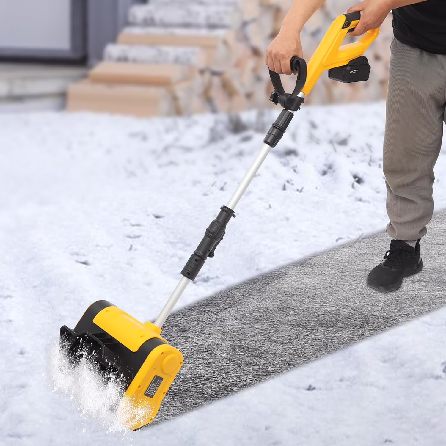 1200W Cordless Snow Shovel, 20V 14.1 - Inch, 4 - Ah Cordless Snow Blower, Battery Snow Blower with Auxiliary Handle (4 - Ah Lithium Battery Charger Included)