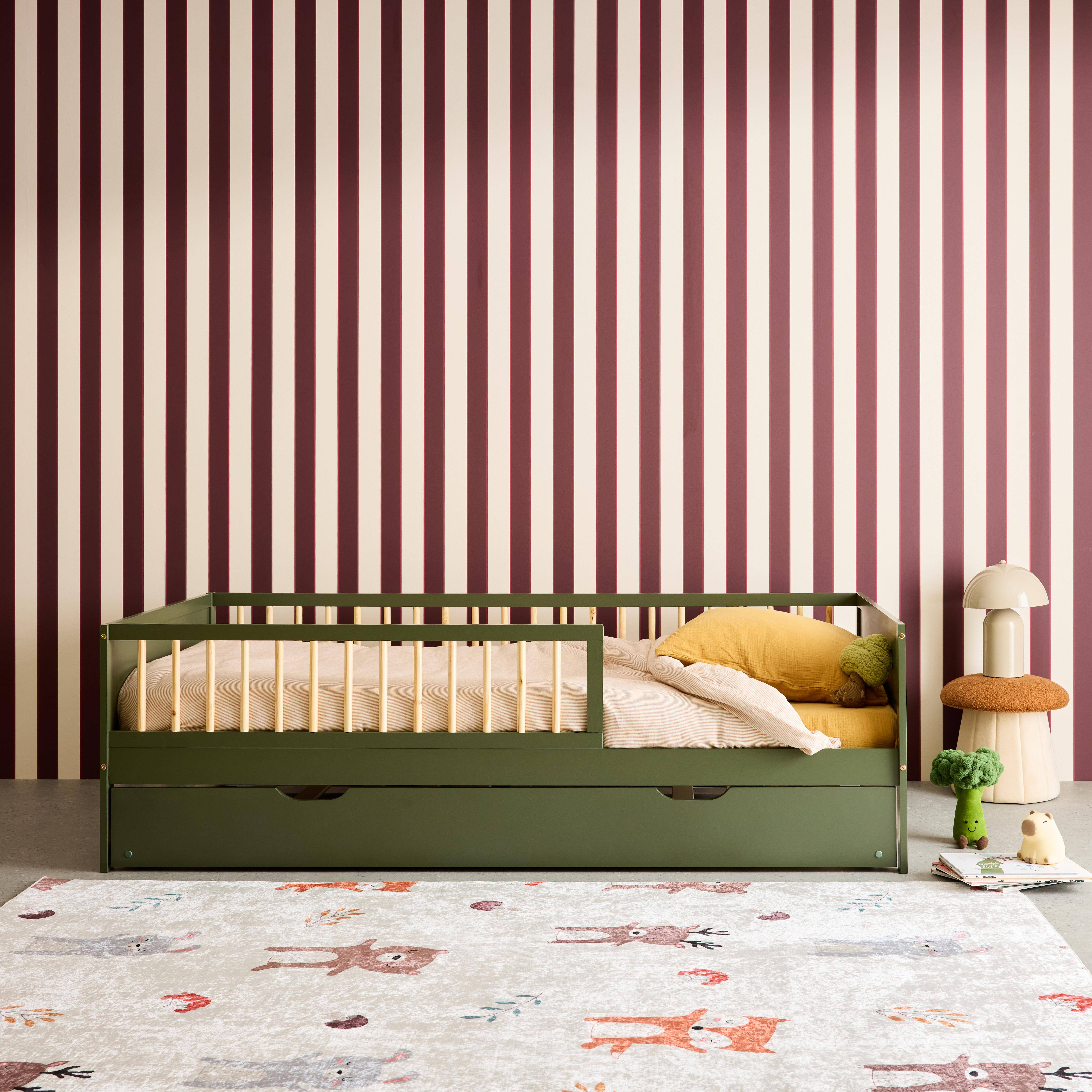 Elio - Cama nido infantil 190cm pino natural con somier de láminas y cajón