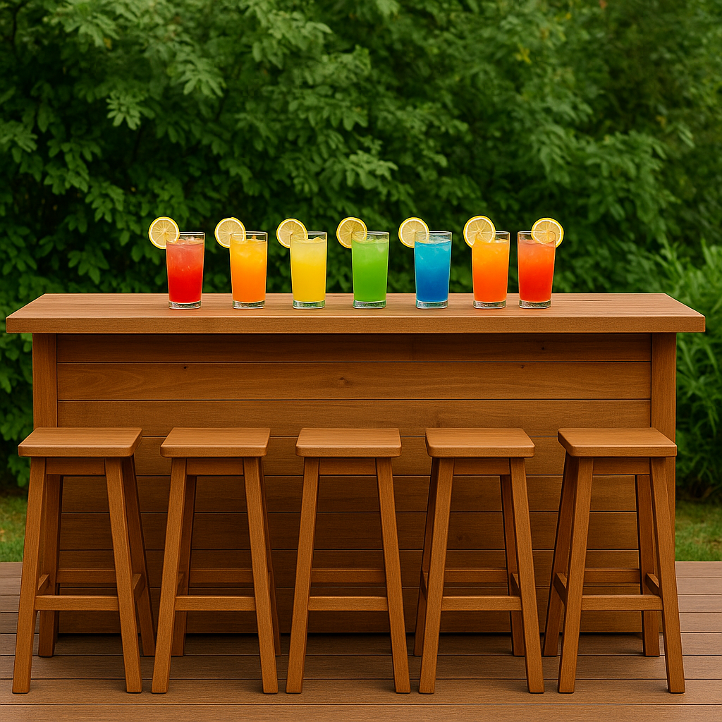 Bar de jardín Conjunto Madera Oscura con 5 Taburetes 120x55x110 cm