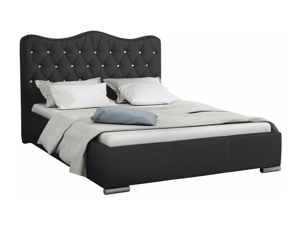 Cama Cosinor 141, doble, negro, tapiz, somieres, 160x218x100cm qny1701573
