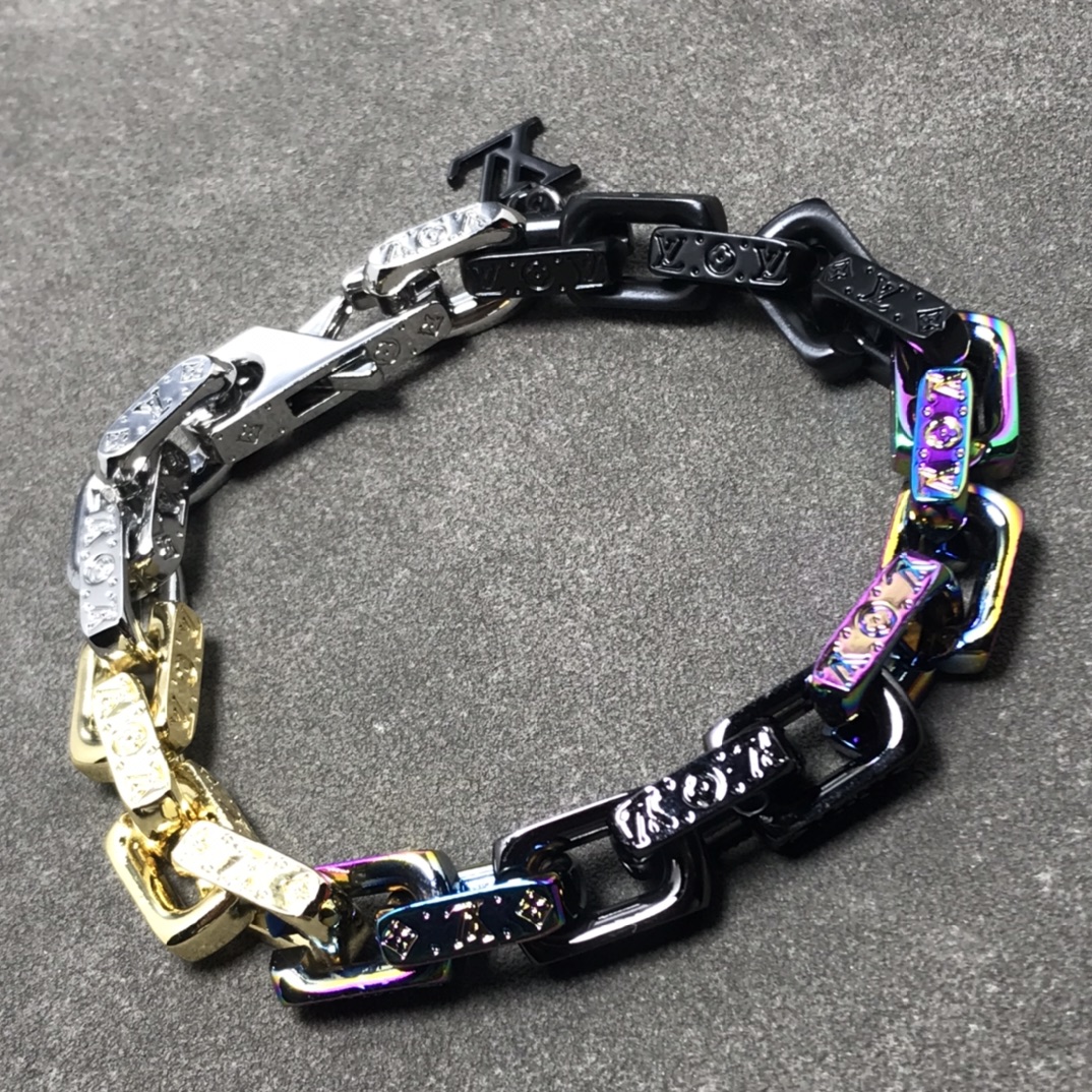 Louis Vuitton Mixed Gold Silver Purple Black Colors Mens Bracelet - Original Replica Club