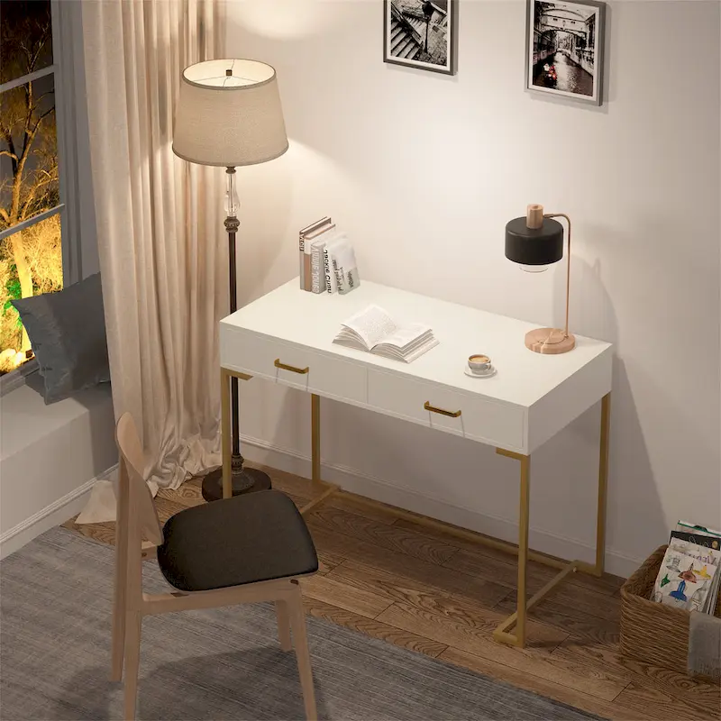 Modern Computer Desk with 2 Drawers - Stylish Study Writing Table with Storage for Home Office