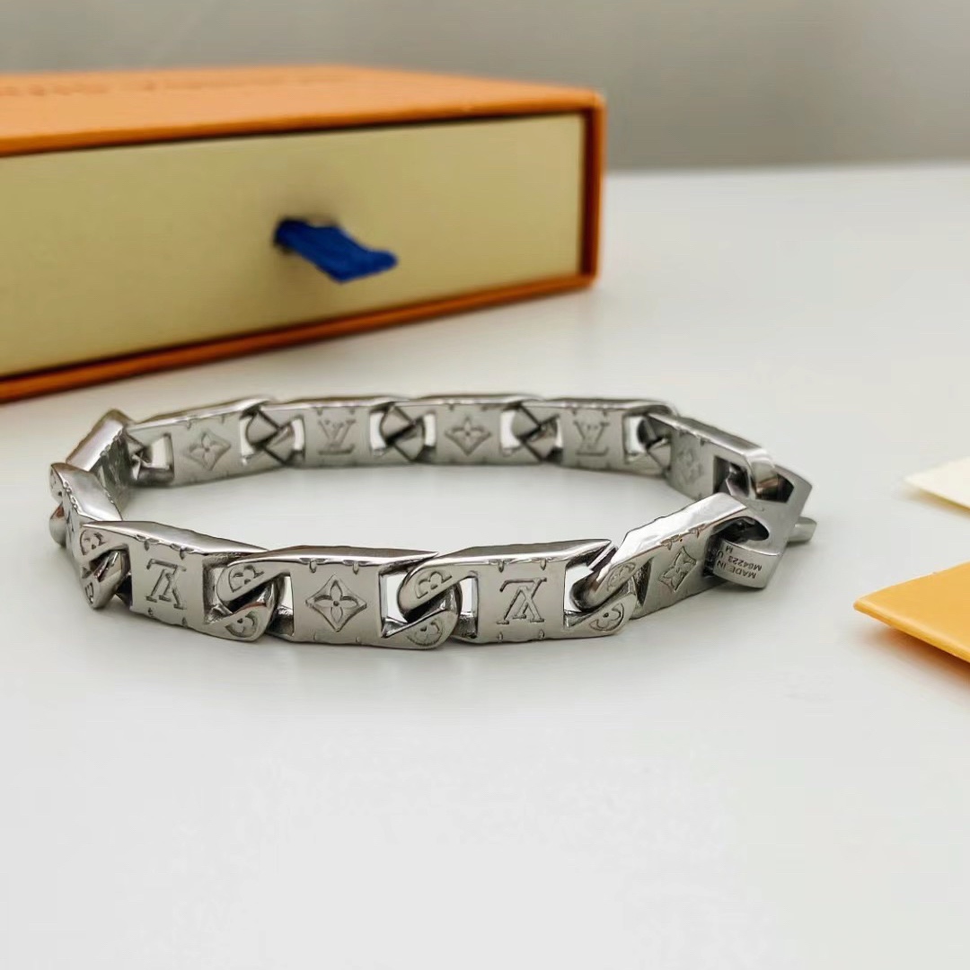 Louis Vuitton Silver Monogram Mens Bracelet - Original Replica Club