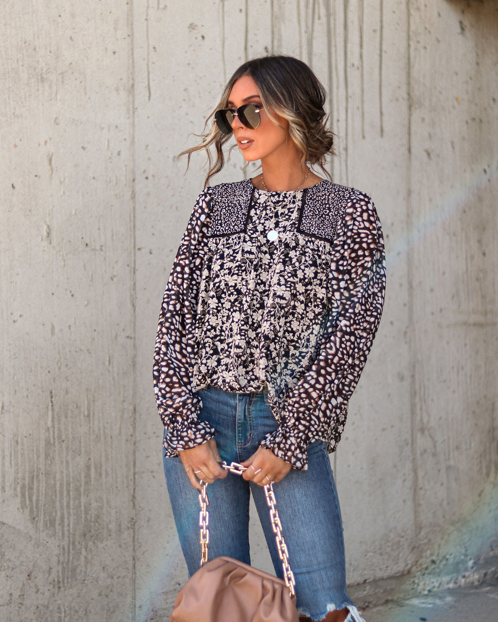 Peter Printed Chiffon Long Sleeve Top - Se7enfashion
