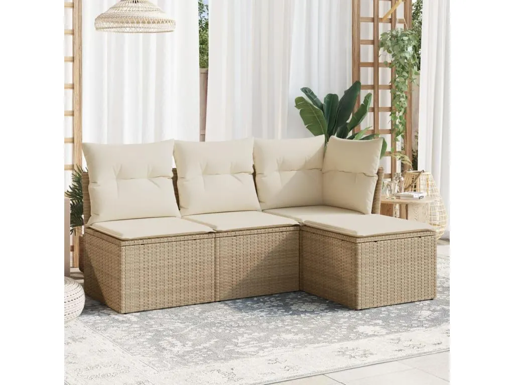 Juego de sofás jardín con cojines 4 pzas ratán sintético beige 61824oazb