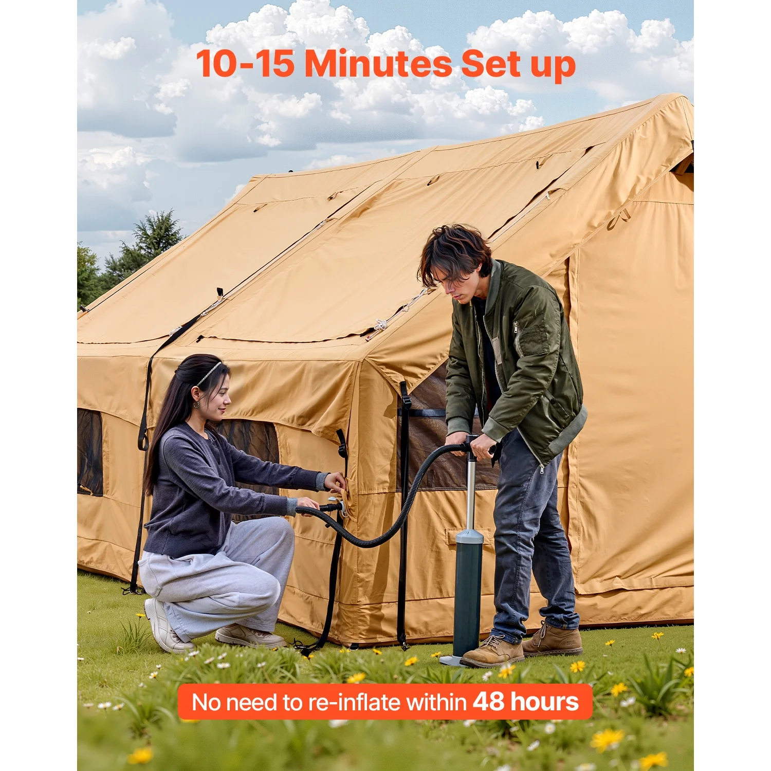 KFFKFF Inflatable Tent for Camping, 15.75 x 11.81 x 7.22 Ft Glamping Blow up Tent for 8-12 People, Air-Filled Camping Shelters, Outdoor Living Tent with Dual Sunroofs, Stove Jack - Image 6