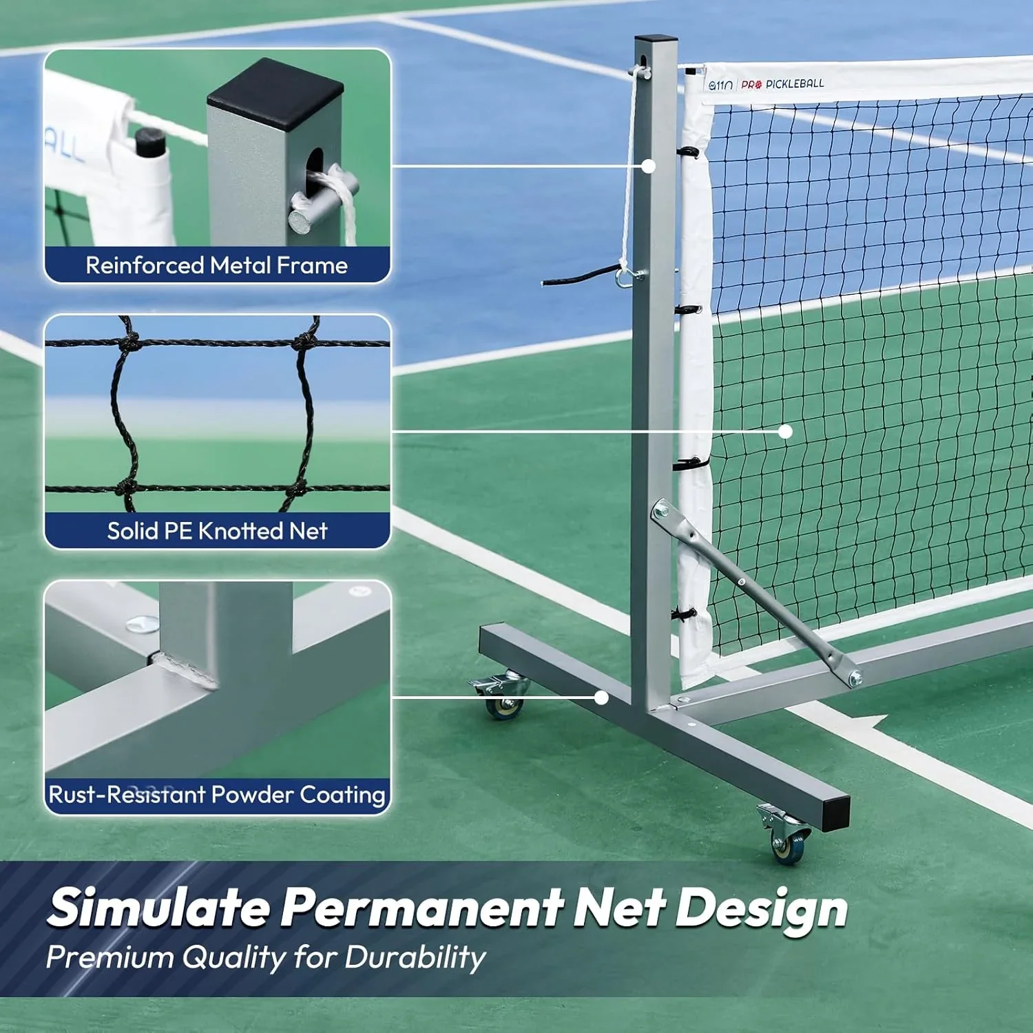 Pickleball Net System, White, Metal, 22' Wide - Image 4 Pickleball Net System, White, Metal, 22' Wide - Image 4