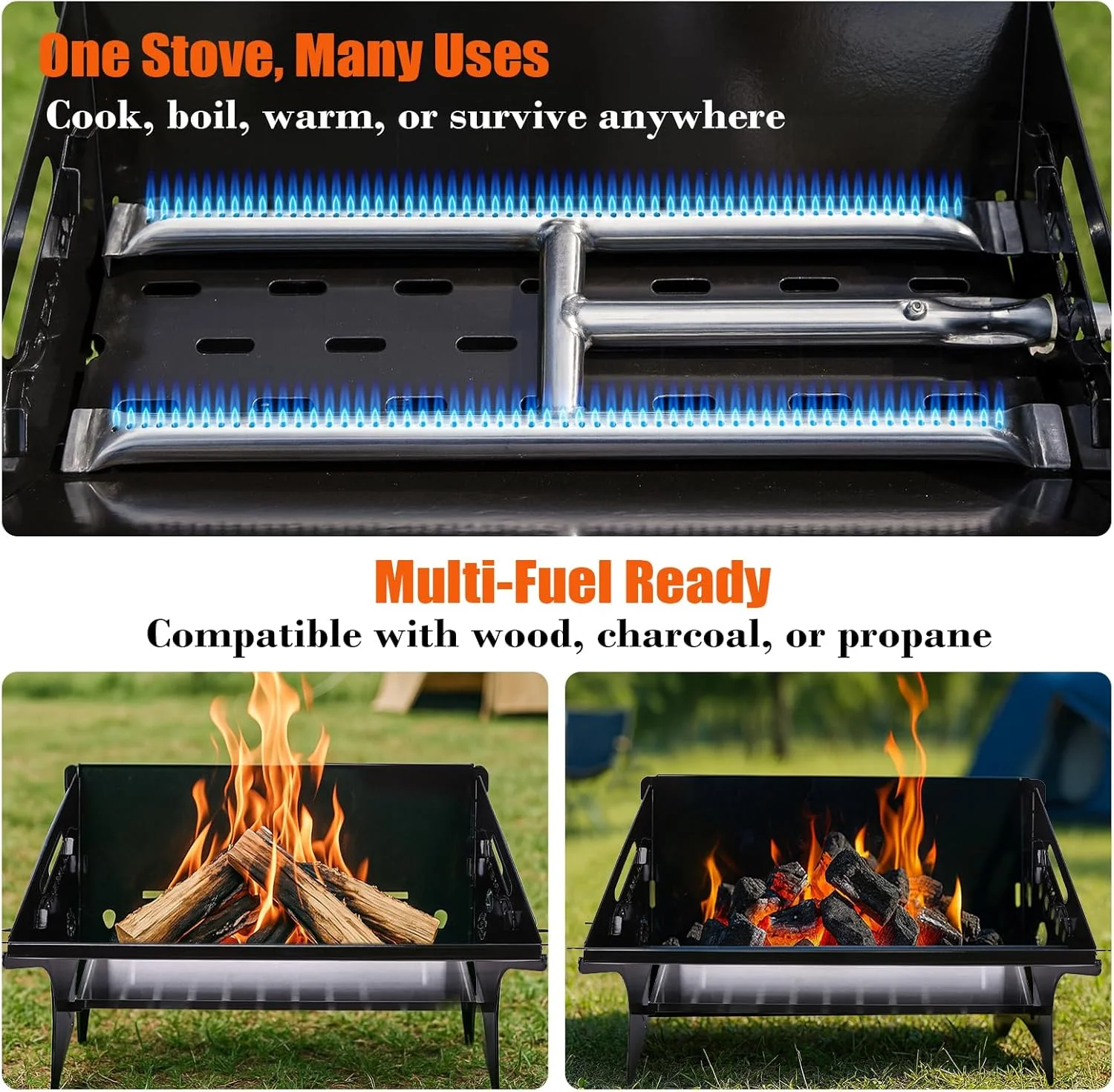 Portable Gas/Charcoal Grill -C Foldable BBQ & Fire Pit for Outdoor Cooking, Camping, Tailgating, & Backyard - Image 2
