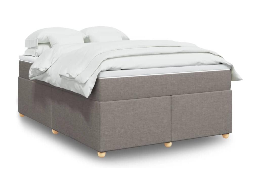 Cama box spring con colchón tela gris taupe 160x200 cm