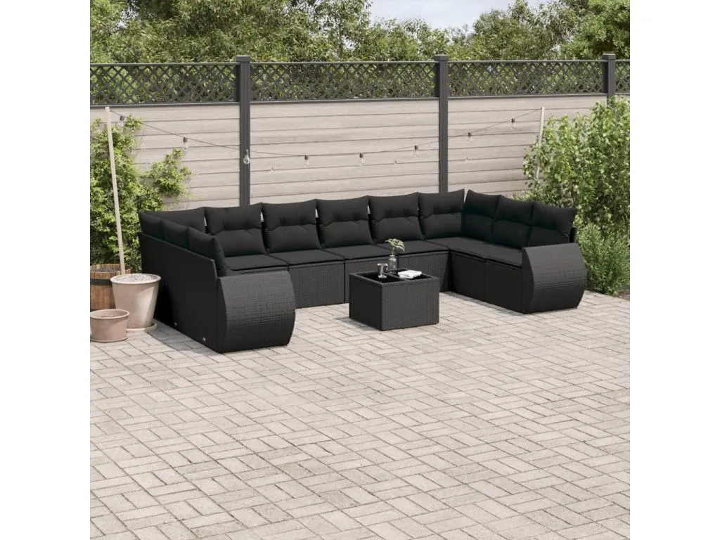 Set de sofás de jardín 11 pzas y cojines ratán sintético negro xlmy88722