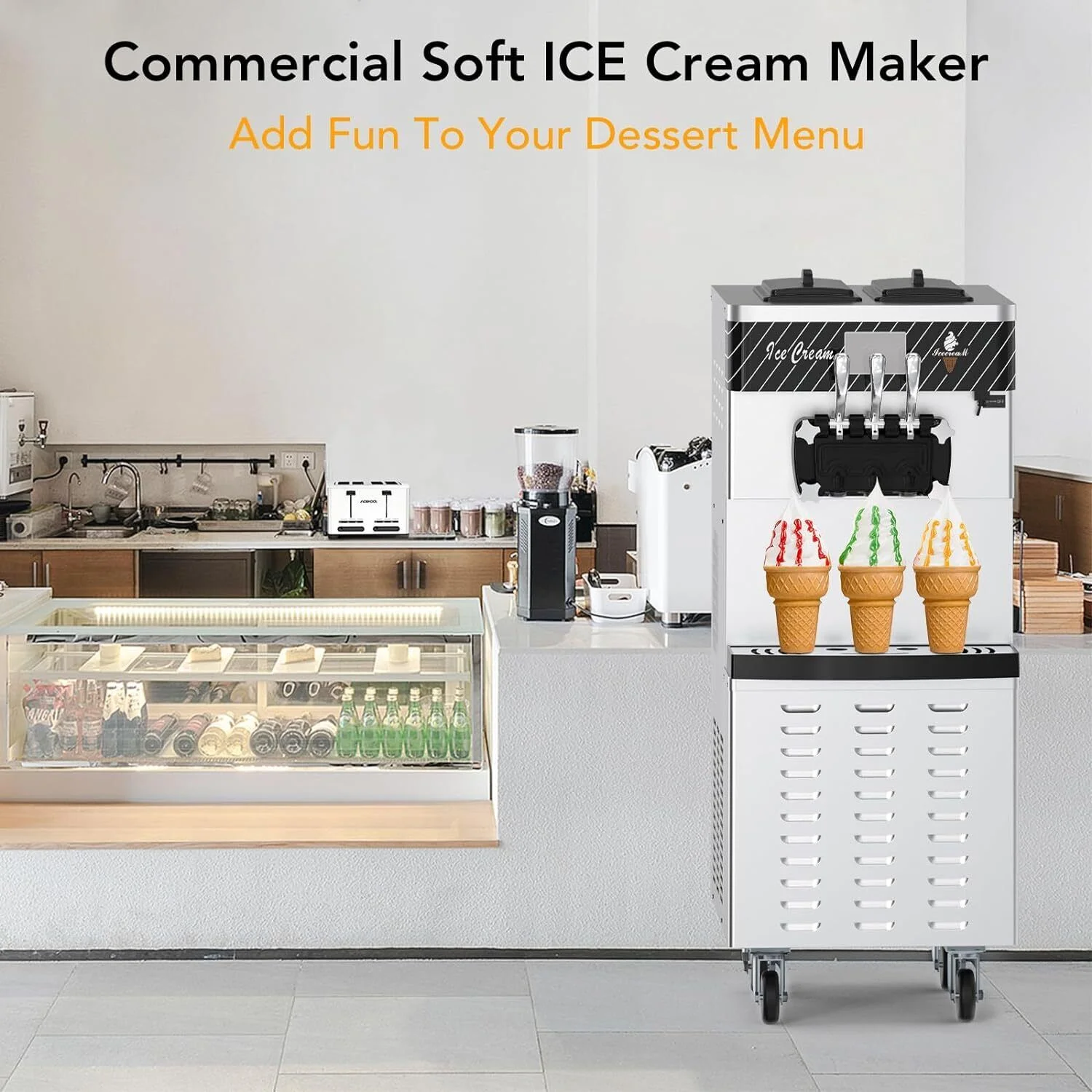 Garvee Commercial Ice Cream Machine 3-Flavor Floor Soft Serve Yogurt Maker 5.8-8Gal/H Yield With 2*7L Hoppers & 2*1.8L Cylinders - Image 7