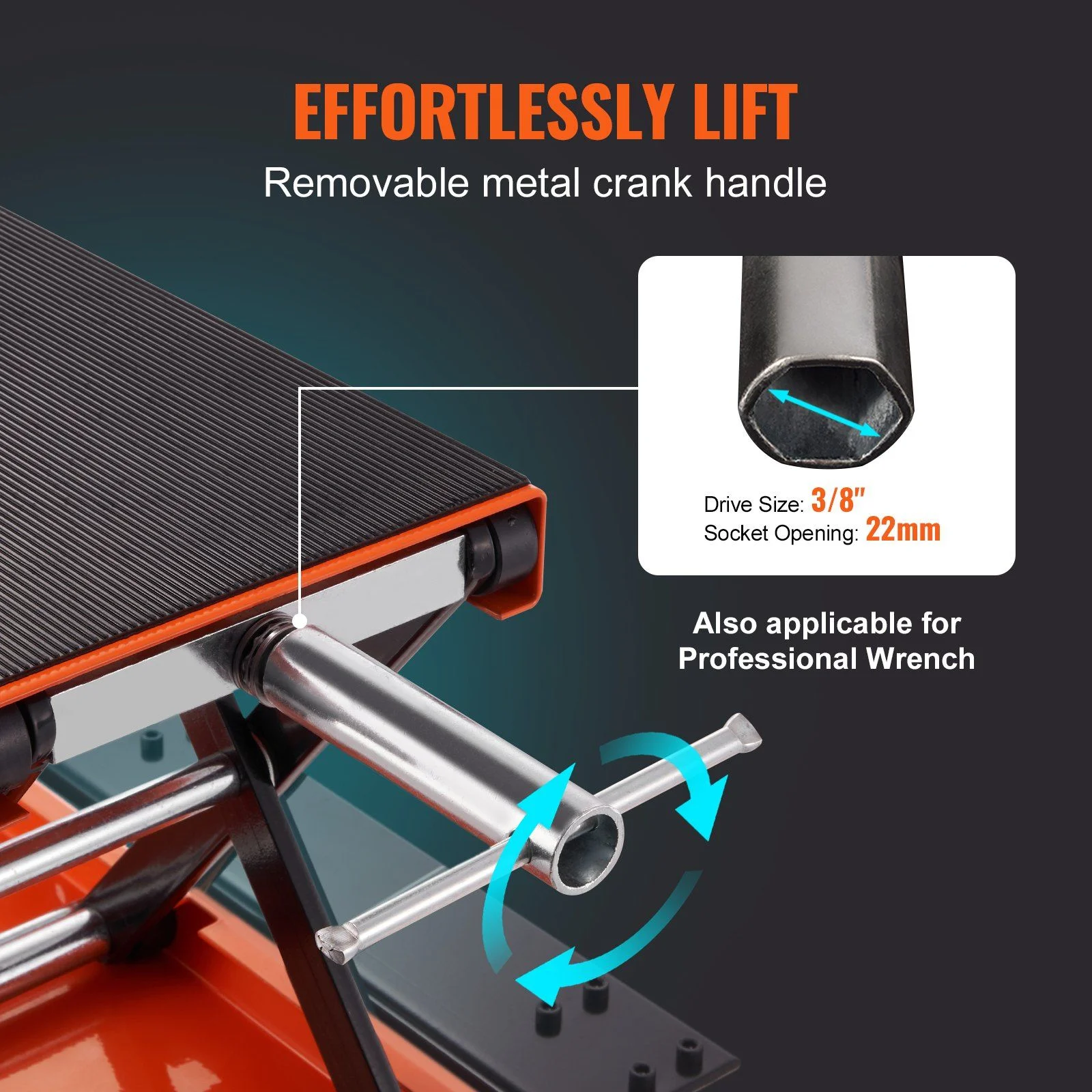 HCY Motorcycle Lift, 1100 LBS Motorcycle Lift ATV Scissor Lift Jack with Dolly & Hand Crank, Center Hoist Crank Stand with Wide Deck & Tool Tray for Street Bikes, Cruiser Bikes, Touring Motorcycles - Image 5