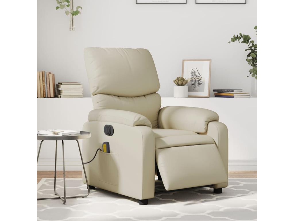 Sillón de masaje reclinable eléctrico cuero sintético crema