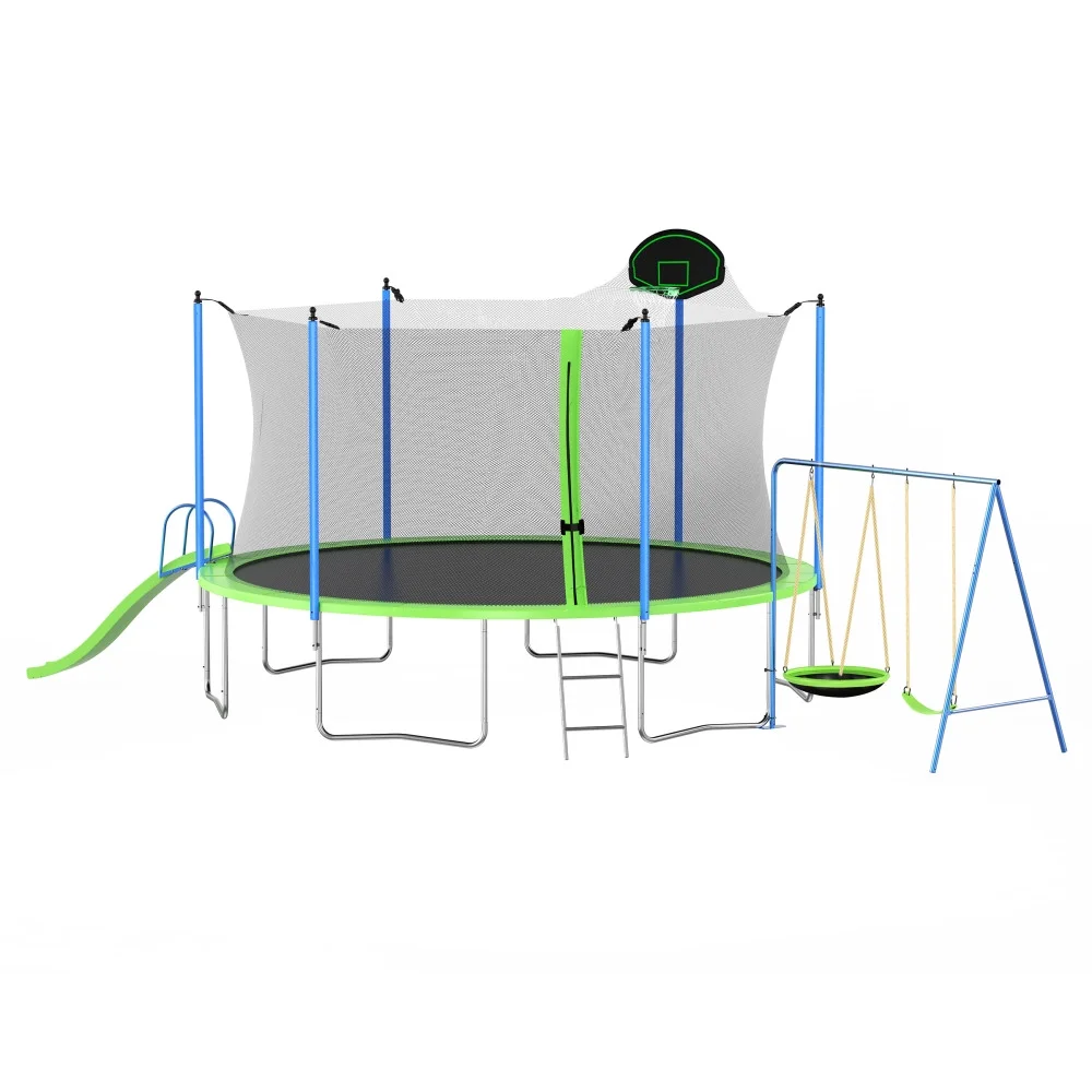 12FT Trampoline with Slide and Swings, Large Outdoor Backyard Trampoline with Basketball Hoop and Ladder for Kids and Adults - Image 13