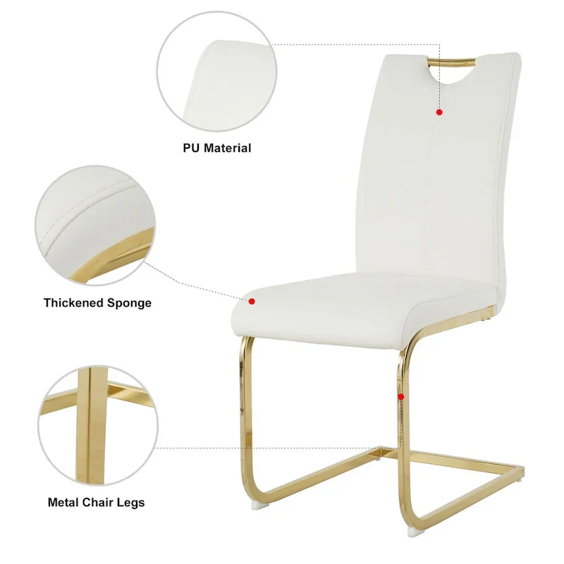 4-Piece Modern Faux Leather Dining Chair Set with Gold Metal Legs and Padded Seats