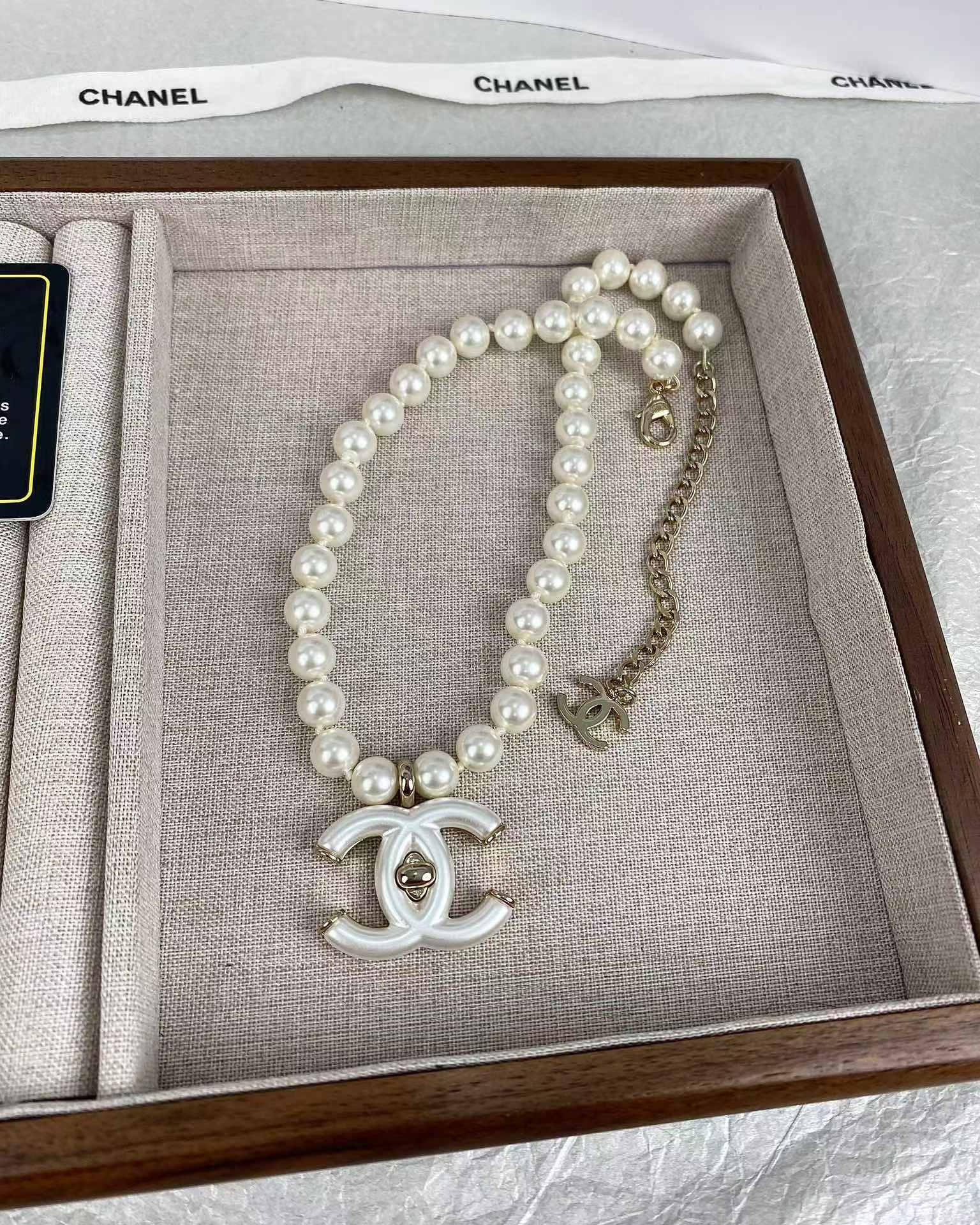 Chanel Choker Necklace with White Double C Pendant - Original Replica Club