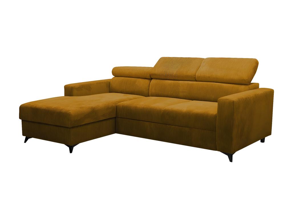 Sofá rinconero Columbus 191, Amarillo, Función de descanso, Caja de ropa de cama, 236cm