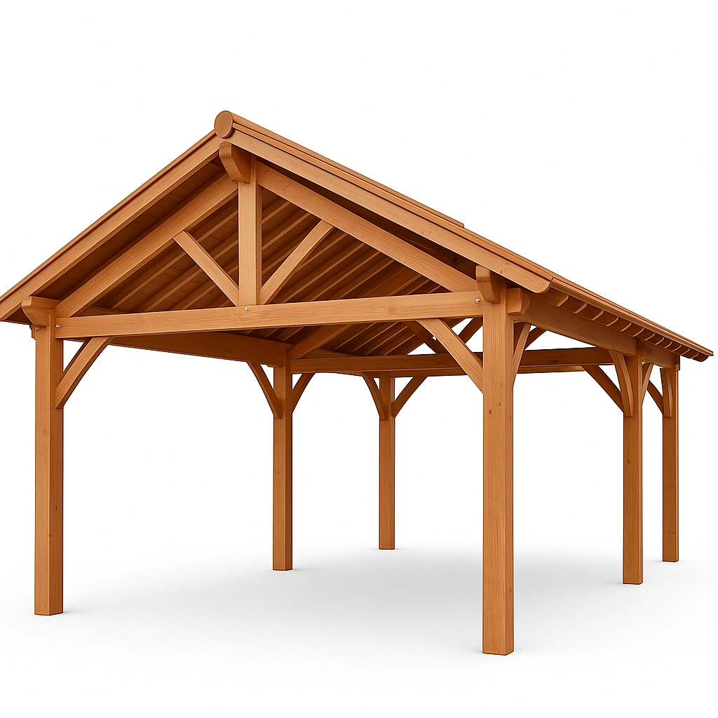 Cochera exterior de madera con techo a dos aguas, 5x3x2,5m