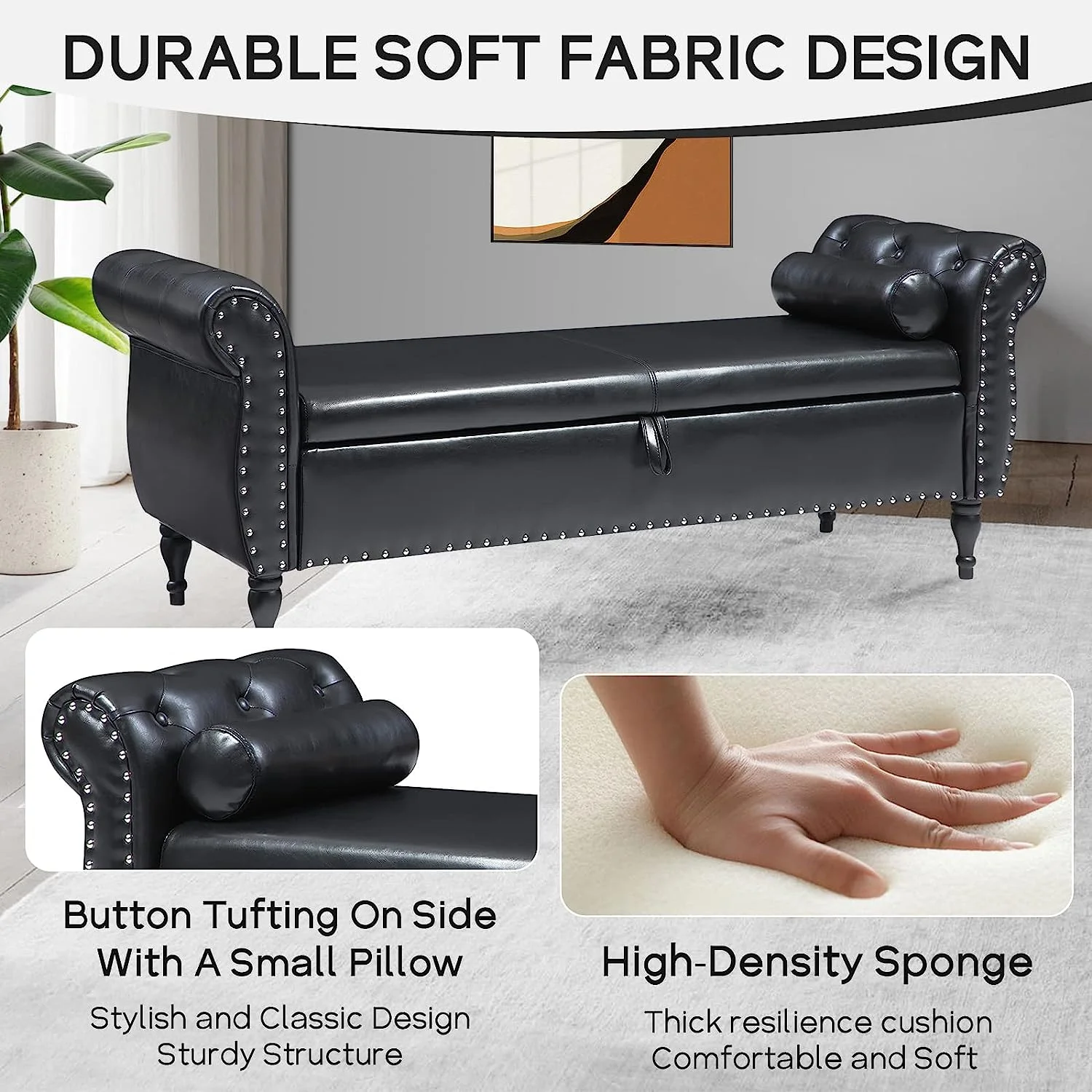 Sumdeal 43.5" Storage Ottoman Bench with 250lb Seating, Linen Upholstered Wood Legs Safety Hinge Flip Top Oval Foot Rest Long Stool for Sofa Couch Bedroom End of Bed Living Room Entryway, White - Image 83