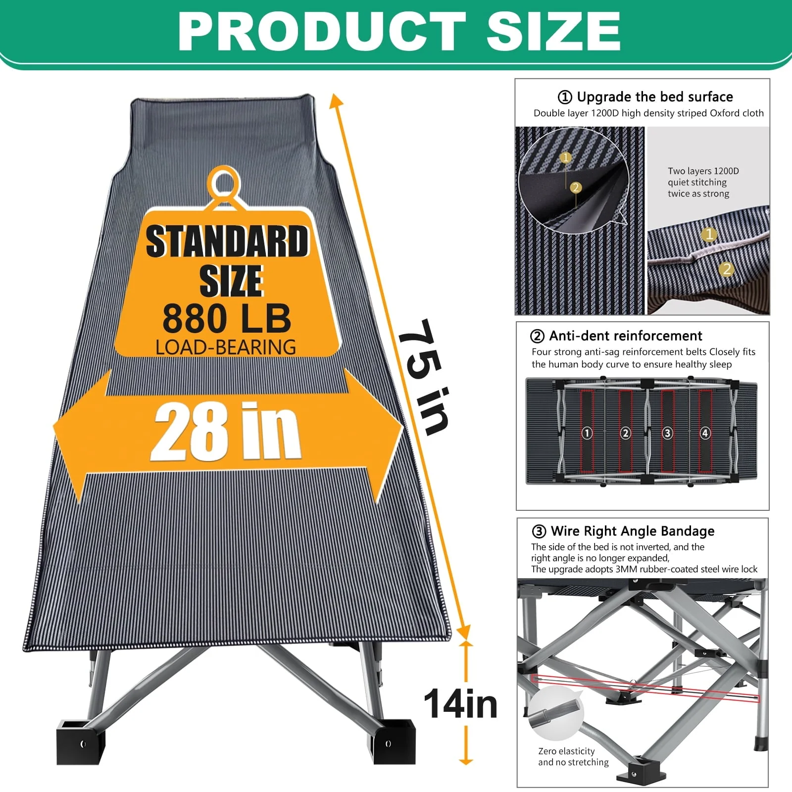 Slsy 2 Pack Folding Bed Cot with 3.3 Inch 2 Sided Mattress, 75"* 28" Folding Camping Cots with Carry Bag, Portable Sleeping Cot Guest Bed - Image 3