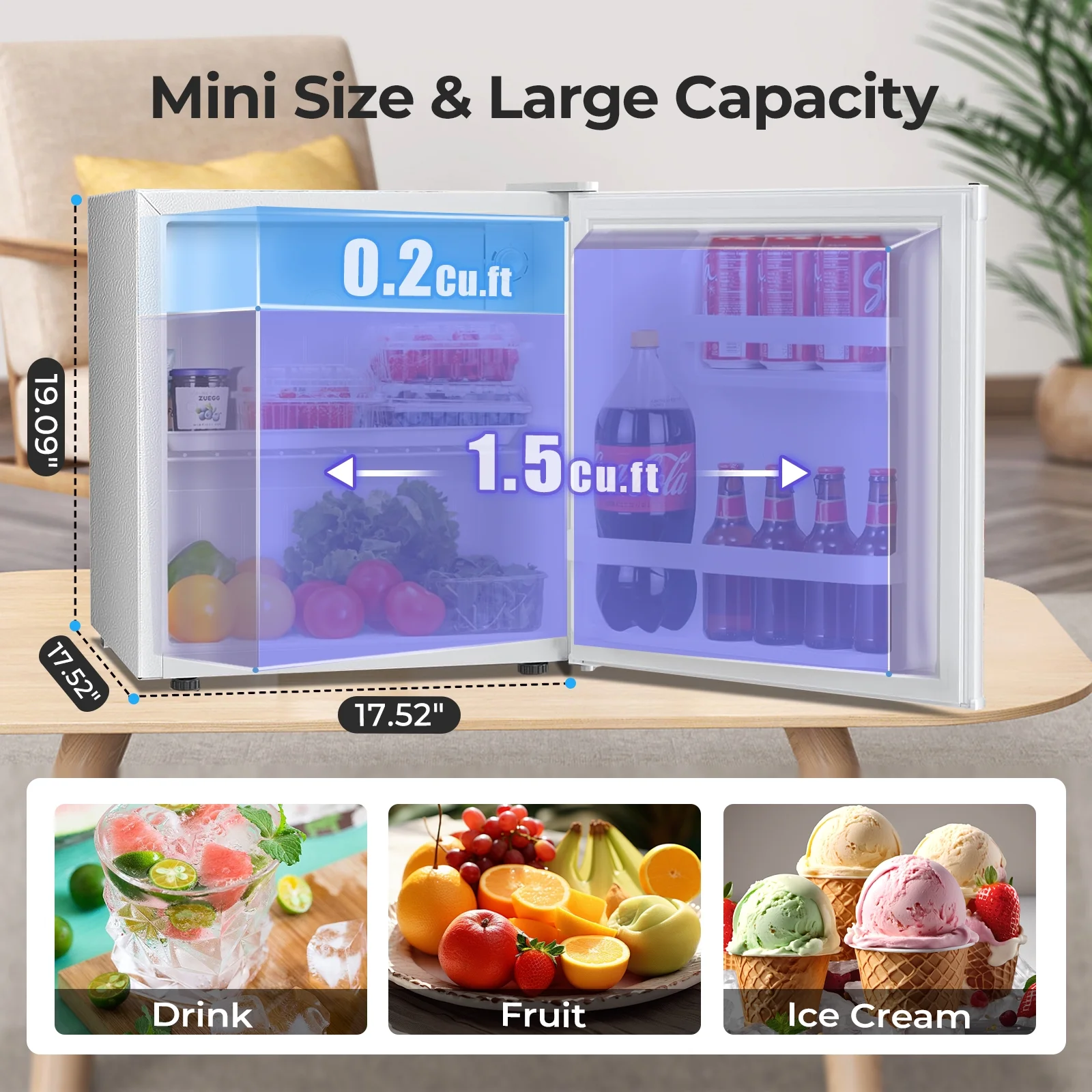 WAA 1.6 Cu.Ft Compact Refrigerator Mini Fridge Glass Door - Image 2