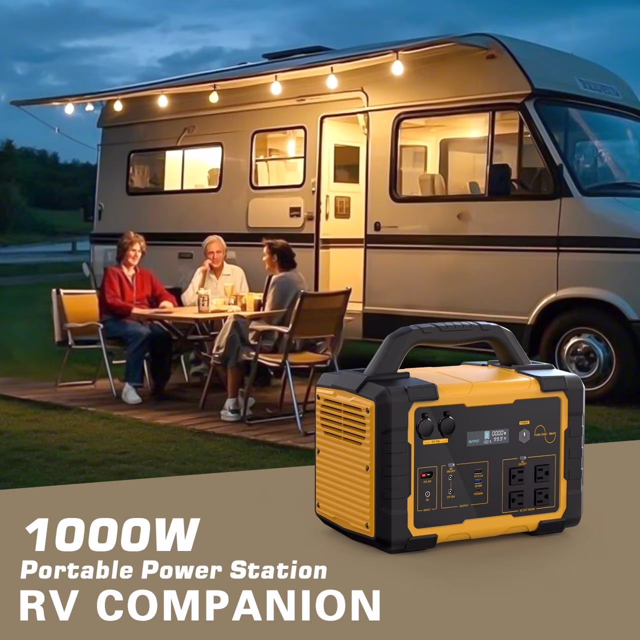 Yardmaster 1000W Portable Power Station W/ 120 AC Output, 3 LED Light Modes, Emergency Backup Power for Camping, Emergency, RV, Off - Grid Living(1000 W)