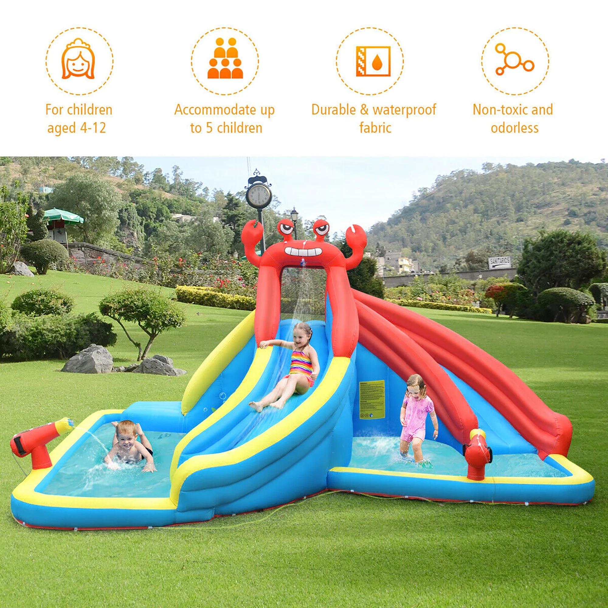Costway Inflatable Water Slide Crab Dual Slide Bounce House Splash Pool with 950W Blower - Image 5