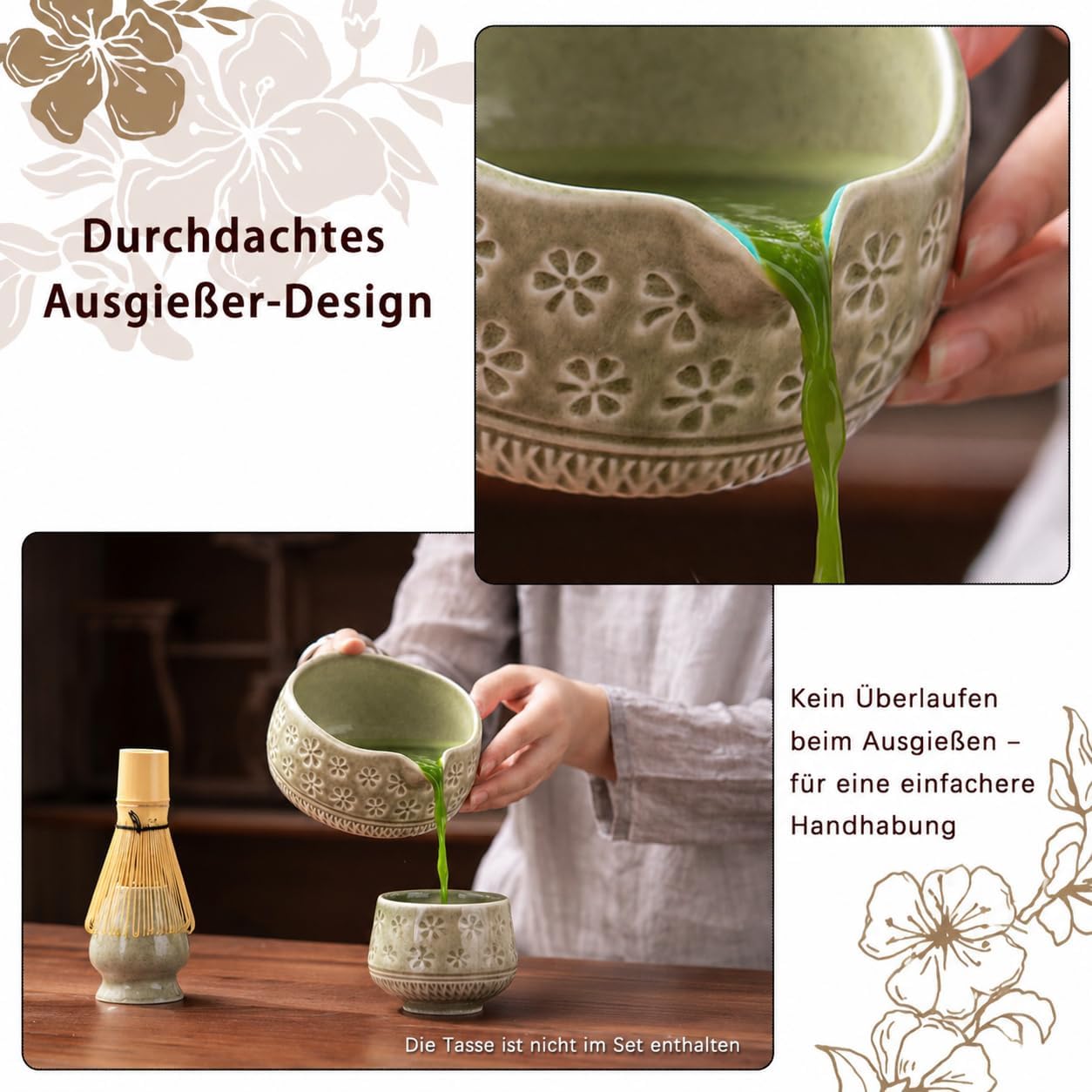 Buucup Matcha Whisk Set, Ceramic Matcha Kit Set Includes Matcha Bowl, Matcha Whisk and Holder, Bamboo Scoop, Scoop Rest, Sifter and Tea Towel - 7 Pcs Matcha Kit for Matcha Lovers (Mottled Green)