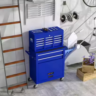 Pouseayar 8-Drawer High Capacity Rolling Tool Chest Storage Cabinet, Blue