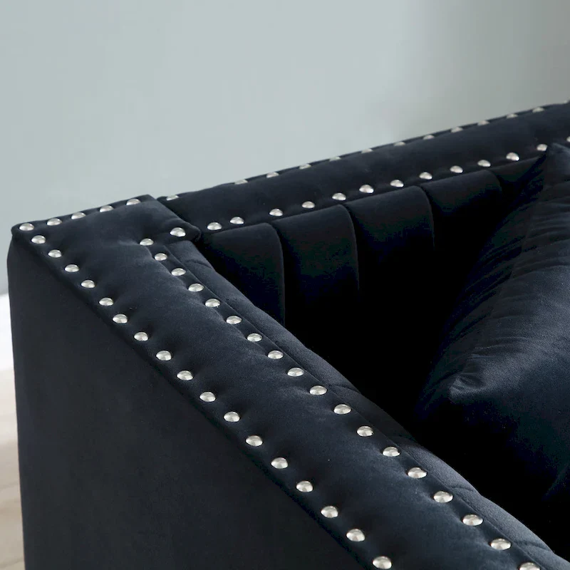 Modern Velvet Loveseat with Vertical Channel Tufting - 61.4 x 28 x 28 inches