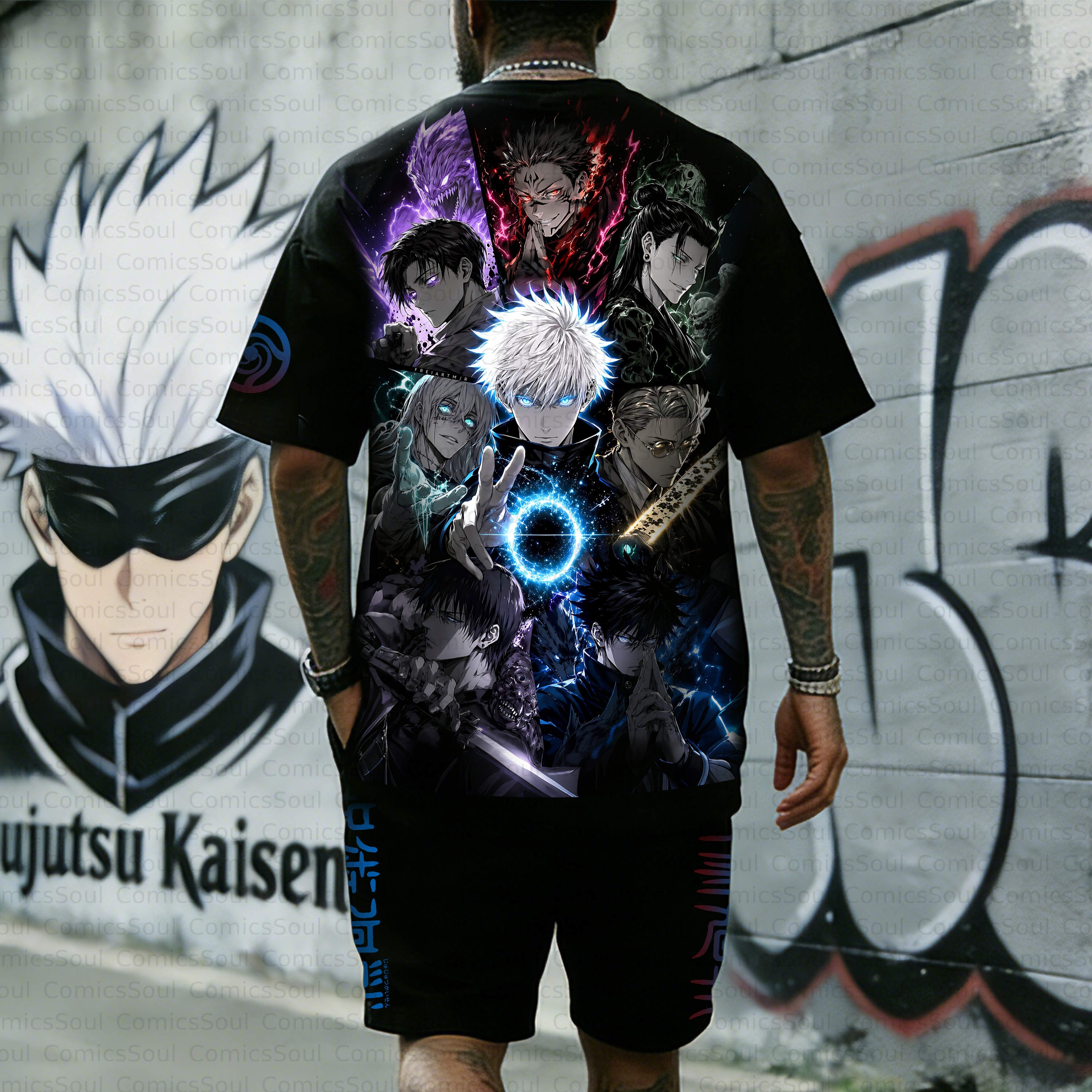 Unisex Anime Inspired Vintage T-shirt& Shorts 2 Pieces Set